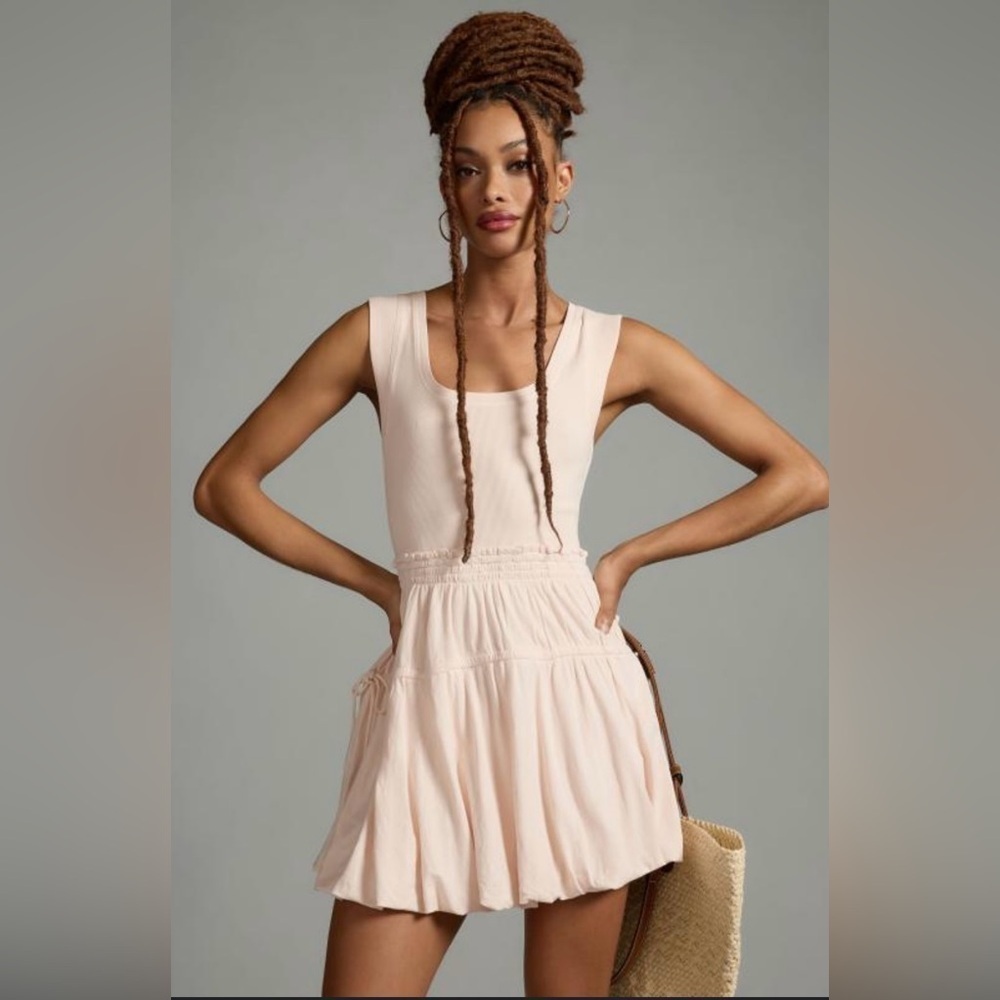 Anthropologie Daily Practice Blush Bubble Hem Mini Dress